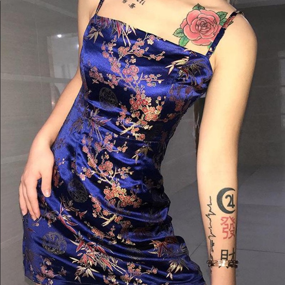 Jacquard satin blue dress